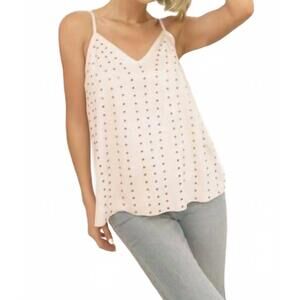 NEW VOCAL APPAREL women's studded faux suede camisole top in vanilla sky